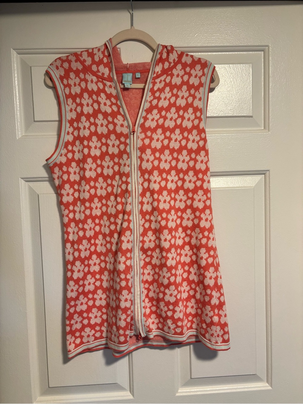 Shushu Sleeveless Coral and White Floral Zip Front Dress